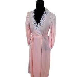 Vtg Womens Pink Lace Robe Union Made 70s Miss Elaine Nylon Medium Lingerie